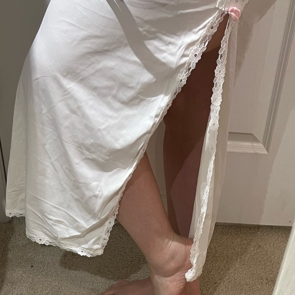 VINTAGE LONG SLIP LARGE MEDIUM Y2K SKIRT SWEET ROMANTIC SEXY OFF WHITE LACE ROSE - Picture 3 of 5